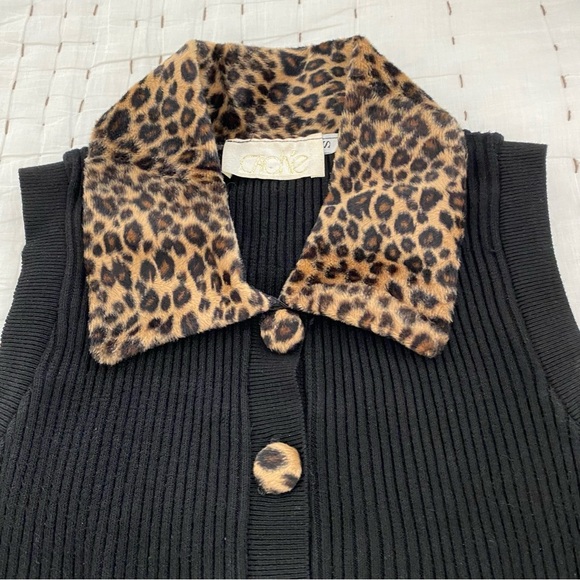 Cache Black Sweater with Leopard Print Accents - Picture 3 of 10